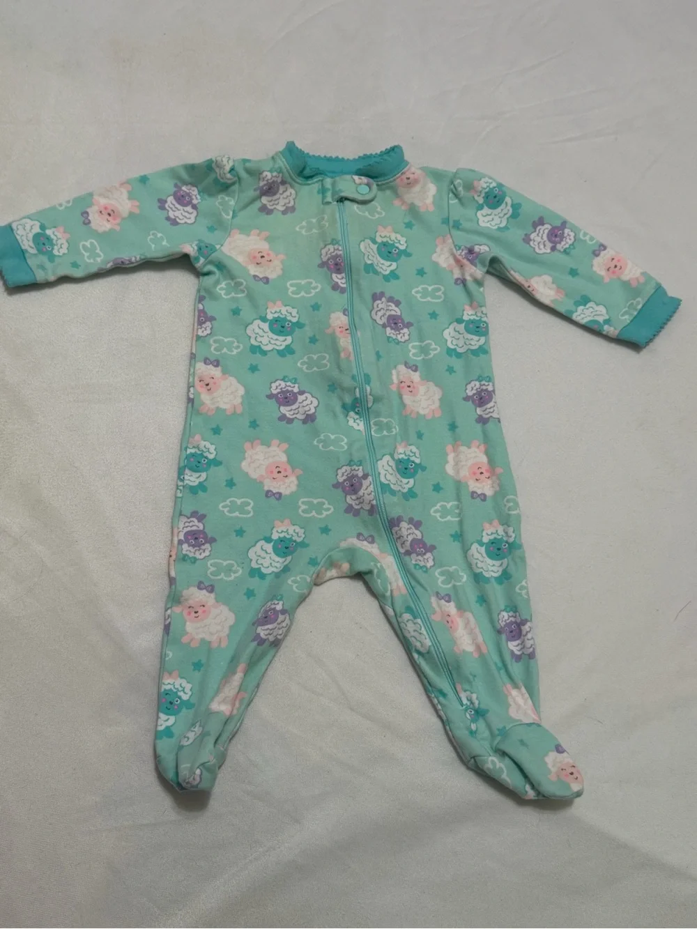 Carter's Baby One-Piece Sleepers in White, Mint, Pink & Yellow Animal Prints